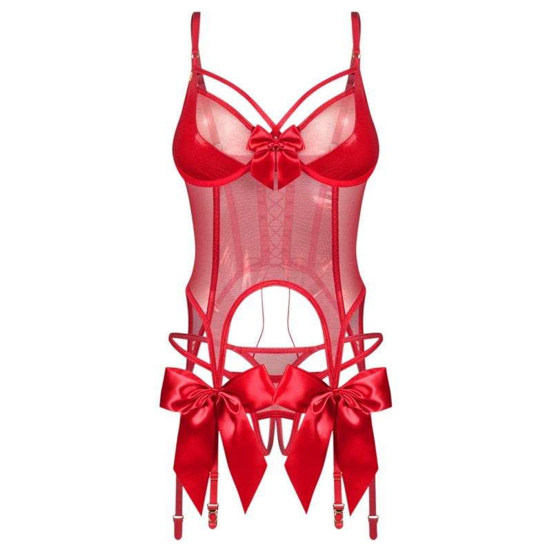 Obsessive Gifty - fűző és nyitott tanga szett (piros) 152356 termék bemutató kép