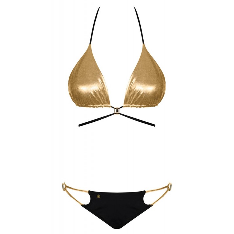 Obsessive Goldivia - fényes, nyakpántos bikini (arany-fekete) 55322 termék bemutató kép