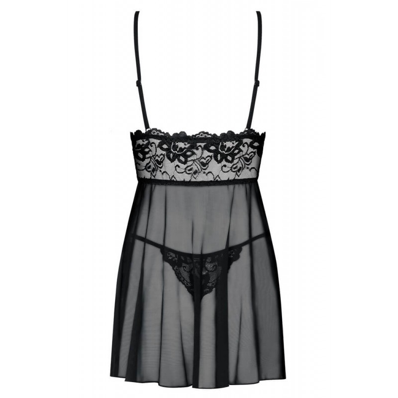 Obsessive Idillia - lenge, csipkés hálóruha tangával (fekete) 50631 termék bemutató kép