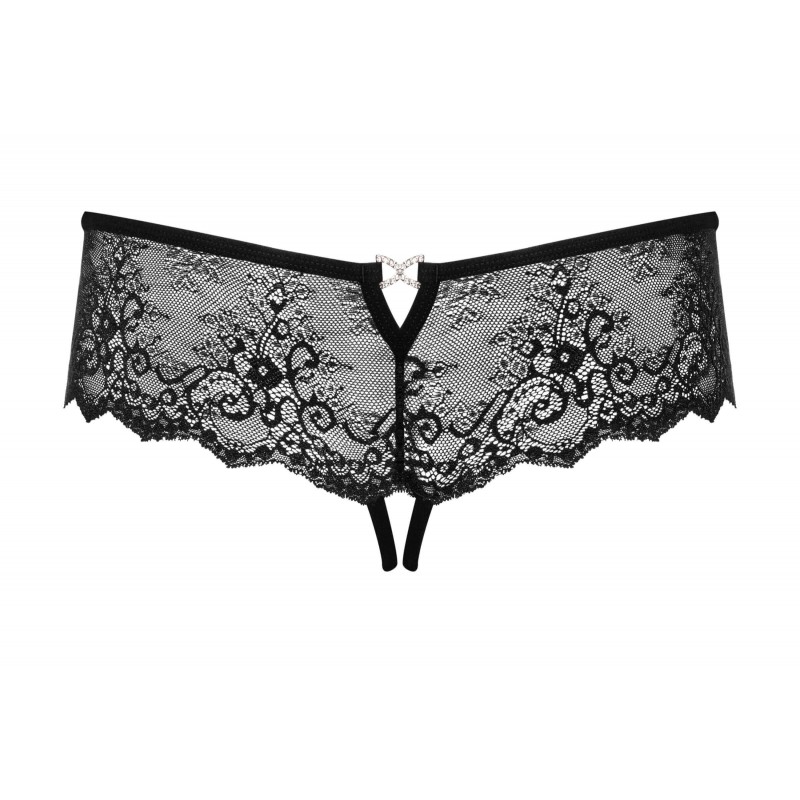 Obsessive Merossa - strasszos, nyitott női tanga - fekete 22055 termék bemutató kép