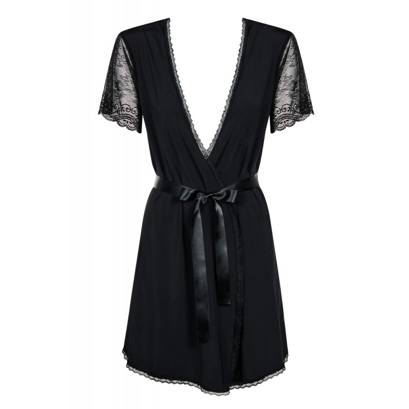 Obsessive Miamor Robe - csipkés ujjú köntös tangával (fekete) 21966 termék bemutató kép