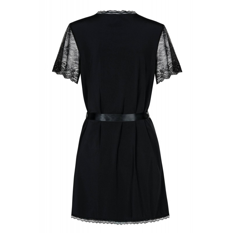 Obsessive Miamor Robe - csipkés ujjú köntös tangával (fekete) 21967 termék bemutató kép
