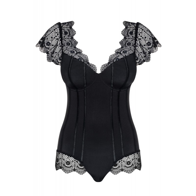 Obsessive Moketta - csipke fodros, csíkos body (fekete) 21952 termék bemutató kép