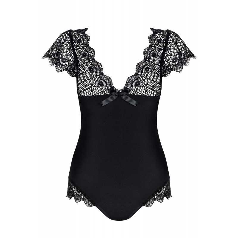 Obsessive Moketta - csipke fodros, csíkos body (fekete) 21953 termék bemutató kép