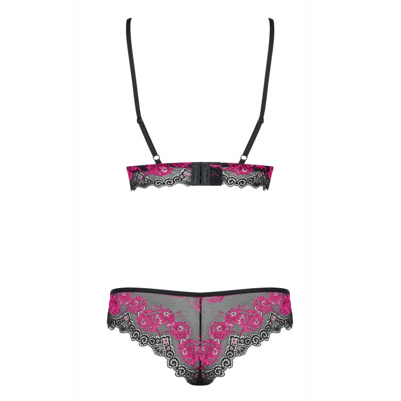 Obsessive Tulia - csipkés fehérnemű szett (fekete-pink) 42430 termék bemutató kép