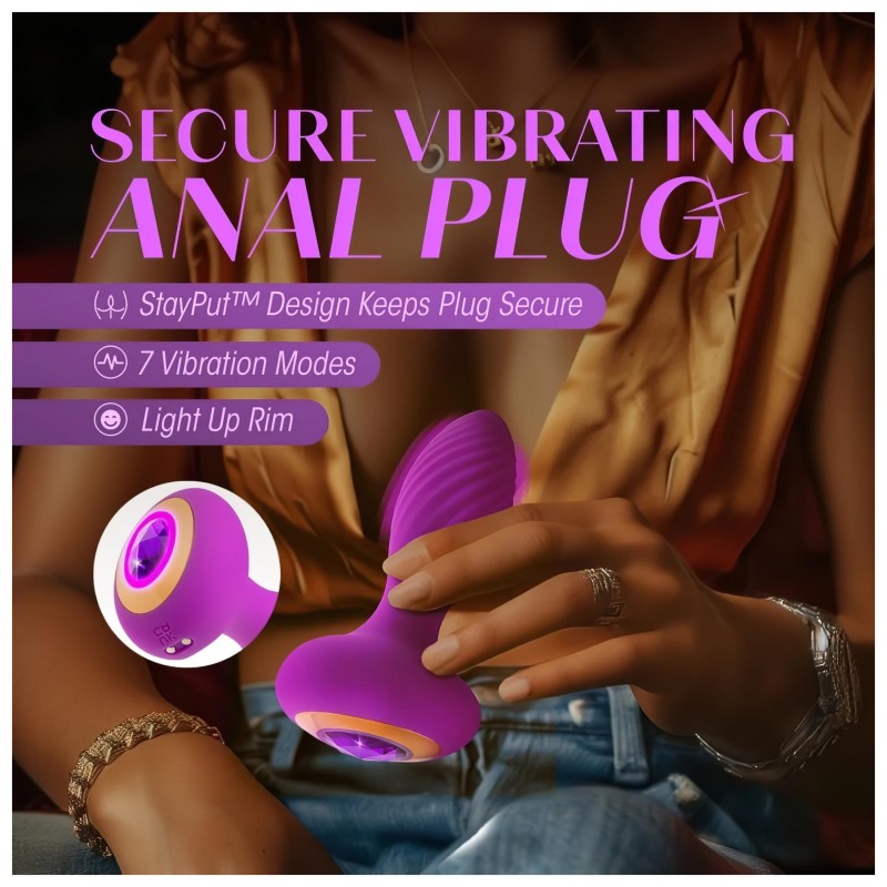 Oh My Gem - vibrációs anál plug kővel (lila) 123539 termék bemutató kép