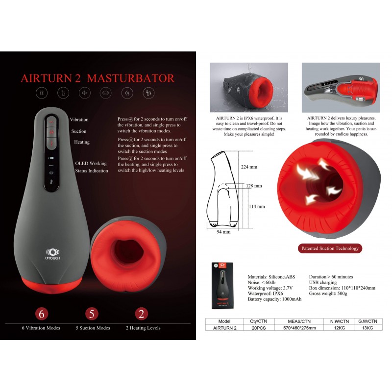 OTOUCH Airturn 2 - akkus szívó maszturbátor (fekete) 87886 termék bemutató kép