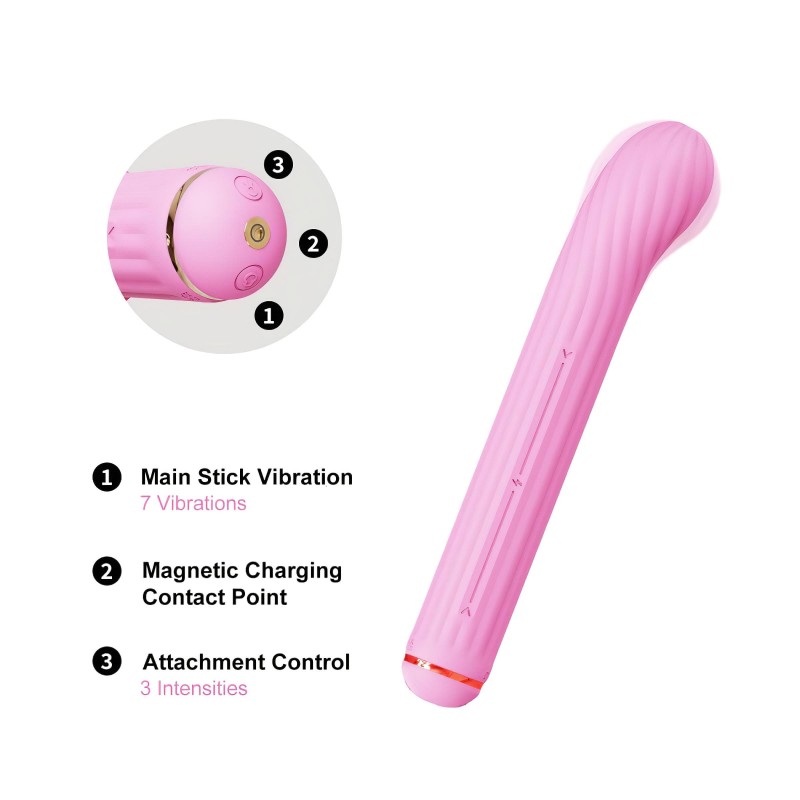 Magic Stick - vibrátor, cserélhető feltétekkel (pink) 110942 termék bemutató kép