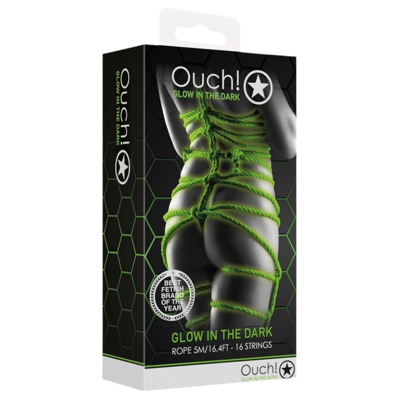Ouch! - sötétben világító bondage kötél (10 m, zöld) 132876 termék bemutató kép