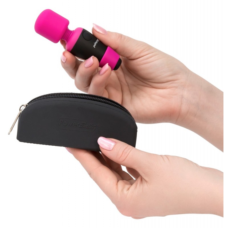 PalmPower Pocket Wand - akkus, mini masszírozó vibrátor (pink-fekete) 27523 termék bemutató kép