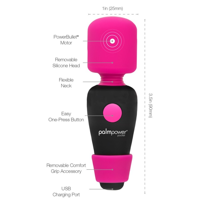 PalmPower Pocket Wand - mini masszírozó vibrátor (pink-fekete) 37811 termék bemutató kép