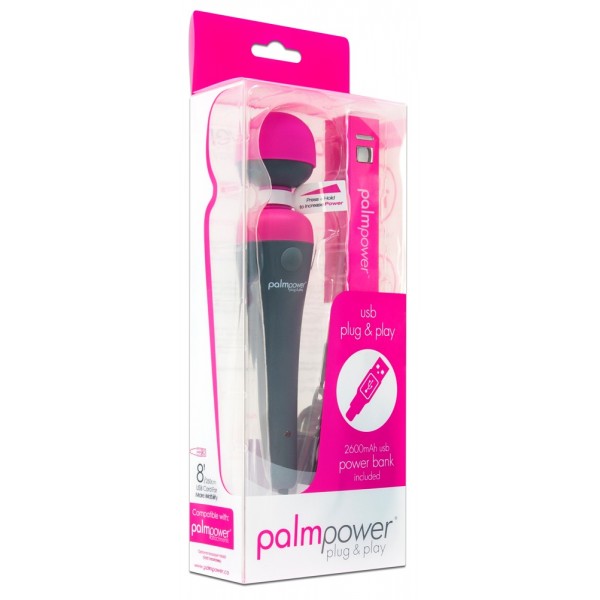 PalmPower Wand - USB-s masszírozó vibrátor powerbankkal (pink-szürke)