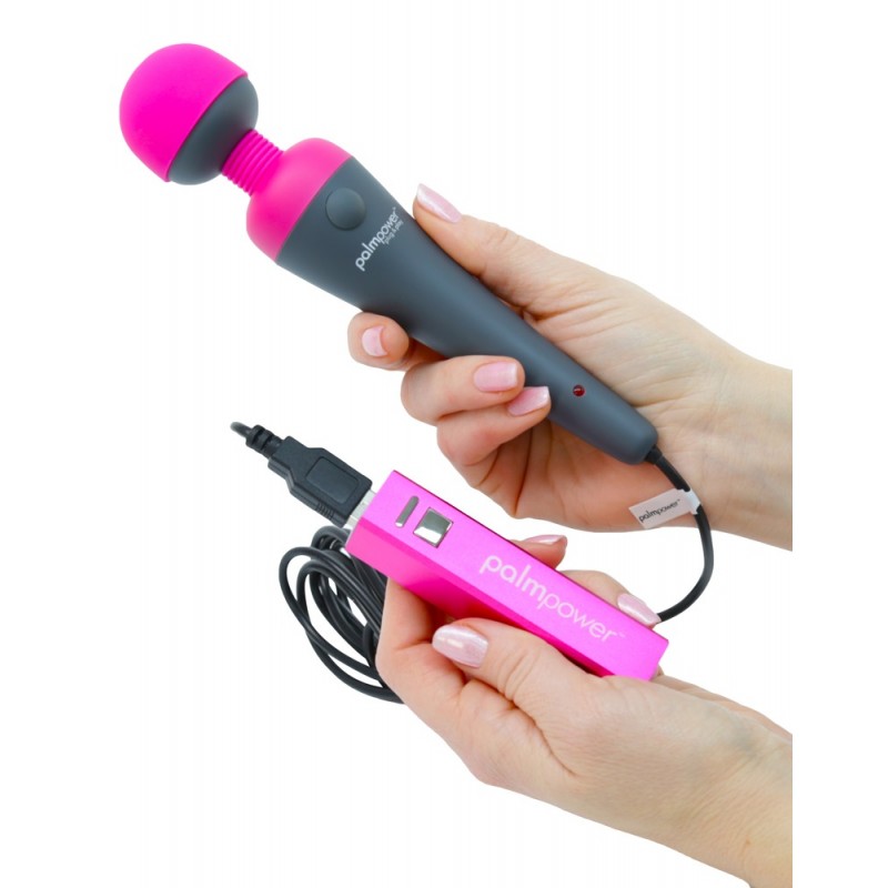 PalmPower Wand - USB-s masszírozó vibrátor powerbankkal (pink-szürke) 27578 termék bemutató kép