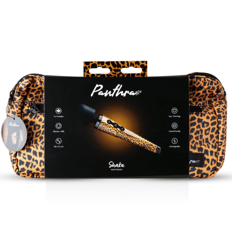 Panthra Shaka Wand - akkus, masszírozó vibrátor (leopárd-fekete) 41452 termék bemutató kép