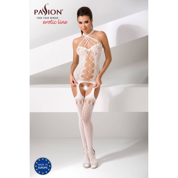 Passion BS056 - elöl fűzős, rácsos necc szett (fehér) - S-L