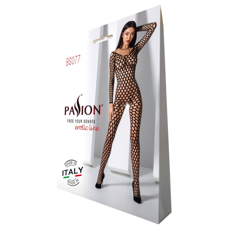Passion BS077 - hosszúujjú hálós overál (fekete) - S-L 98754 termék bemutató kép