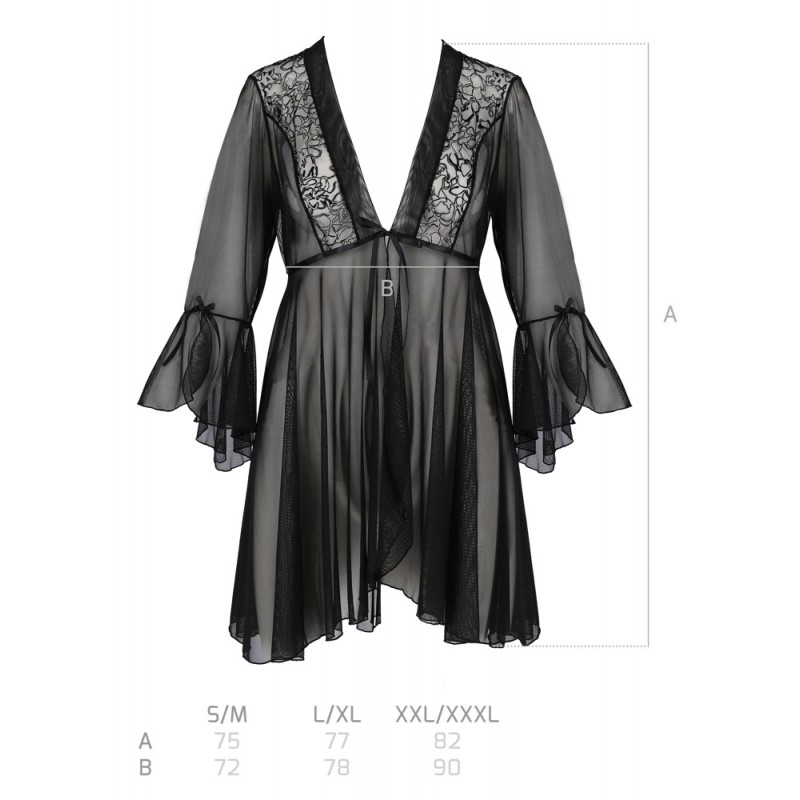 Passion Eco Primula - csipke köntös és tanga (fekete) 54551 termék bemutató kép