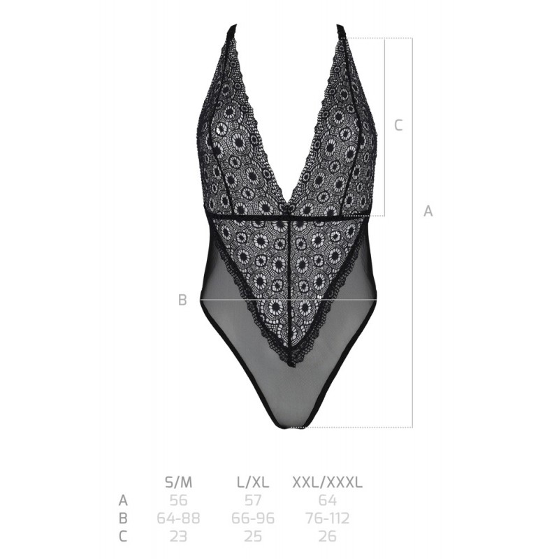 Passion Eco Zinnia - mélyen dekoltált, csipkés body (fekete) 54562 termék bemutató kép