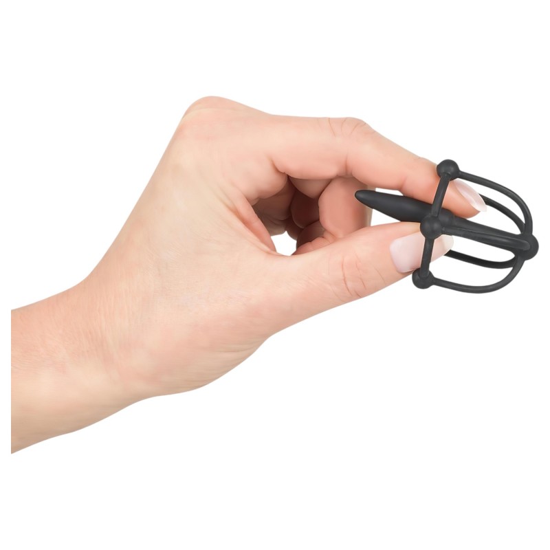 Penisplug - szilikon makk ketrec dilátorral (fekete) 120285 termék bemutató kép