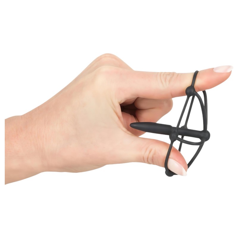 Penisplug - szilikon makk ketrec dilátorral (fekete) 120286 termék bemutató kép