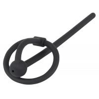 Penisplug - szilikon makkgyűrű üreges húgycsőrúddal (fekete) 29424 termék bemutató kép
