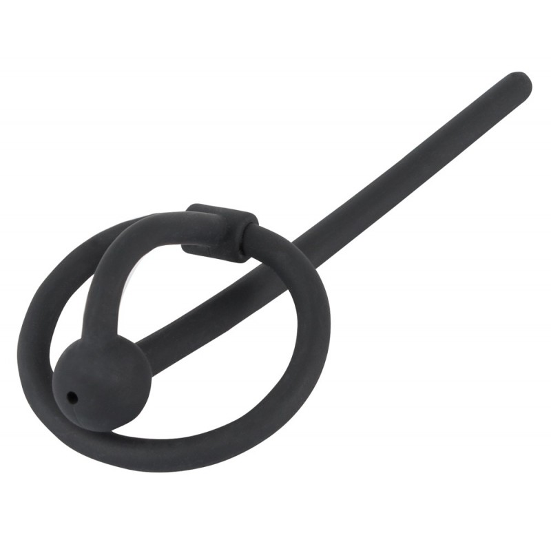 Penisplug - szilikon makkgyűrű üreges húgycsőrúddal (fekete) 29424 termék bemutató kép