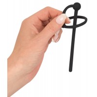 Penisplug - szilikon makkgyűrű üreges húgycsőrúddal (fekete) 29427 termék bemutató kép