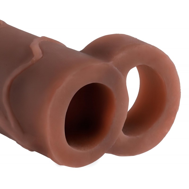 Pipedream X-TENSION Perfect 2 - heregyűrűs péniszköpeny - sötét natúr (19cm) 136672 termék bemutató kép