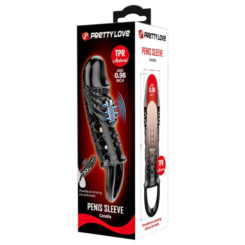 Pretty Love Cecelia - heregyűrűs, vibrációs péniszköpeny (fekete) 120402 termék bemutató kép