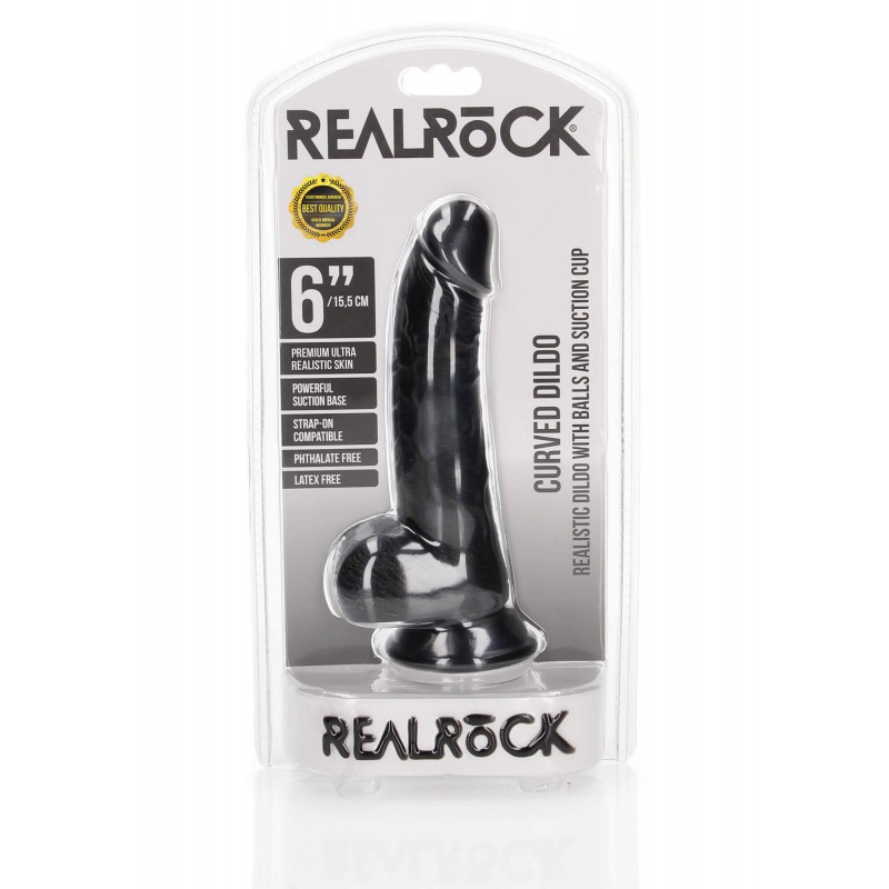 RealRock - tapadókorongos, herés dildó - 15,5 cm (fekete) 74969 termék bemutató kép