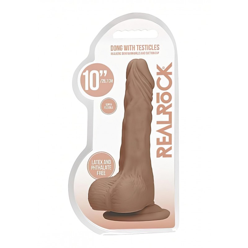 RealRock Dong 10 - élethű, herés dildó (25 cm) - sötét natúr 132440 termék bemutató kép