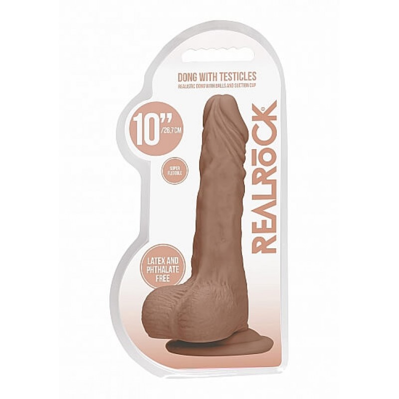 RealRock Dong 10 - élethű, herés dildó (25cm) - sötét natúr 85546 termék bemutató kép
