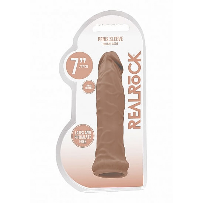 RealRock Penis Sleeve 6 - péniszköpeny (17cm) - sötét natúr 85392 termék bemutató kép