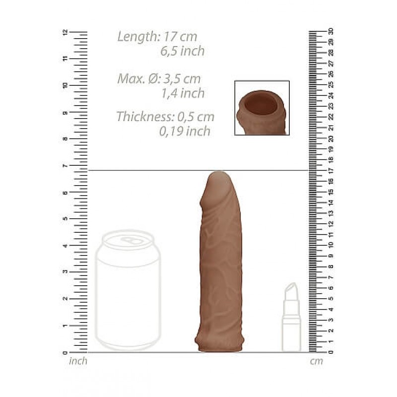 RealRock Penis Sleeve 6 - péniszköpeny (17cm) - sötét natúr 85397 termék bemutató kép