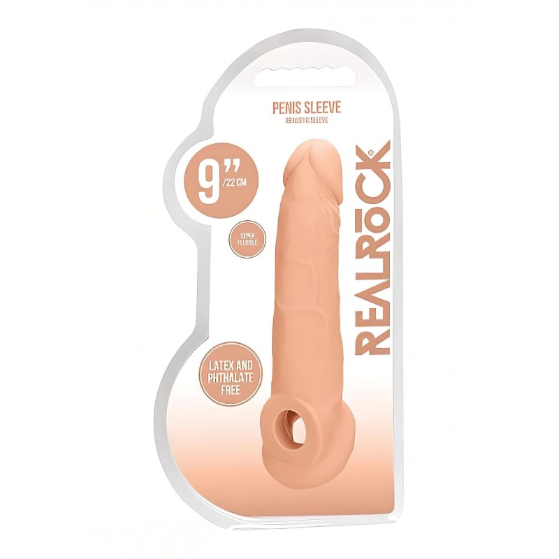 RealRock Penis Sleeve 9 - élethű péniszköpeny hosszabbító (21,5 cm, testszínű) 159135 termék bemutató kép
