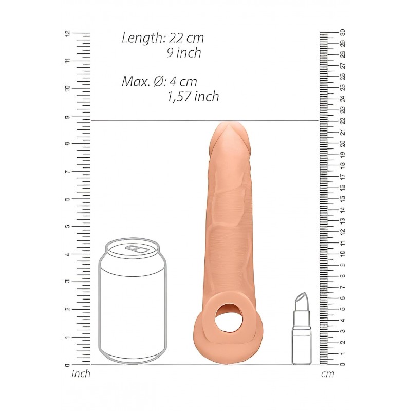 RealRock Penis Sleeve 9 - élethű péniszköpeny hosszabbító (21,5 cm, testszínű) 159142 termék bemutató kép