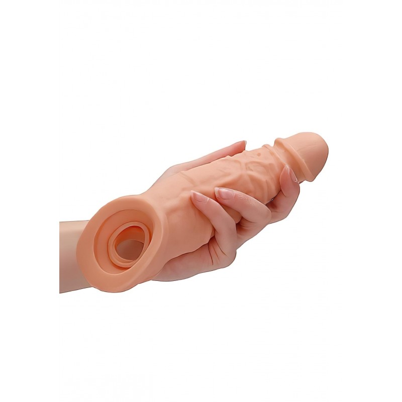 RealRock Penis Sleeve 9 - élethű péniszköpeny hosszabbító (21,5 cm, testszínű) 144473 termék bemutató kép