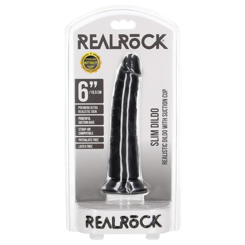 RealRock Slim realisztikus dildó - 15,5cm (fekete) 101087 termék bemutató kép