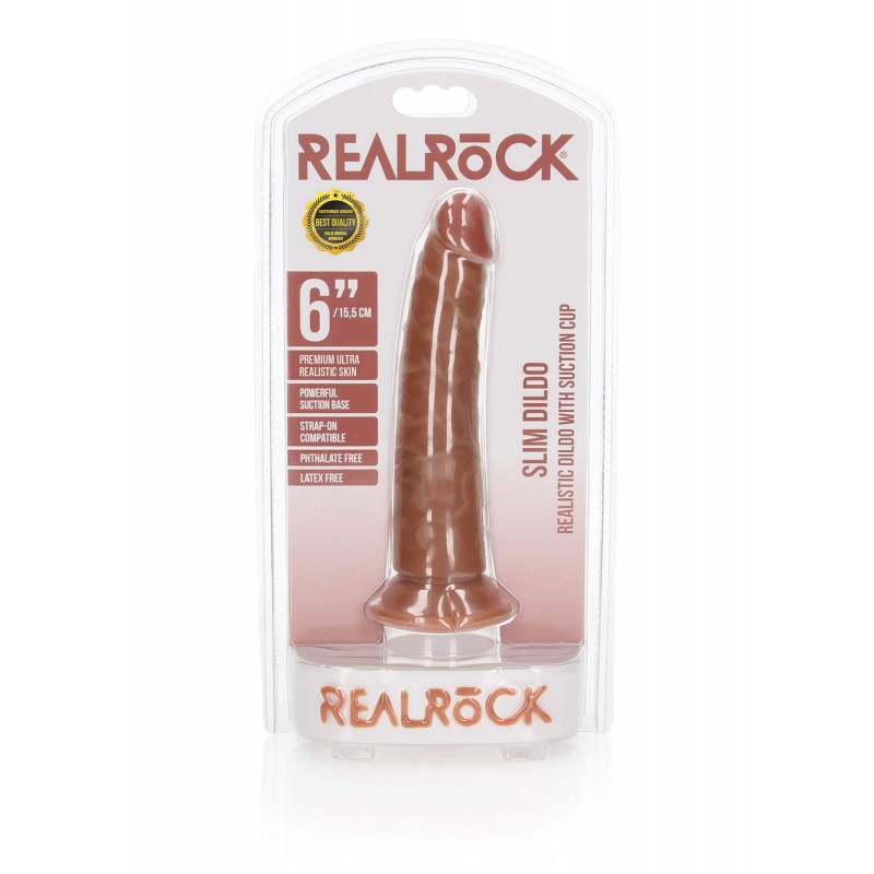 RealRock Slim - tapadótalpas realisztikus dildó 15,5cm (sötét natúr) 74921 termék bemutató kép