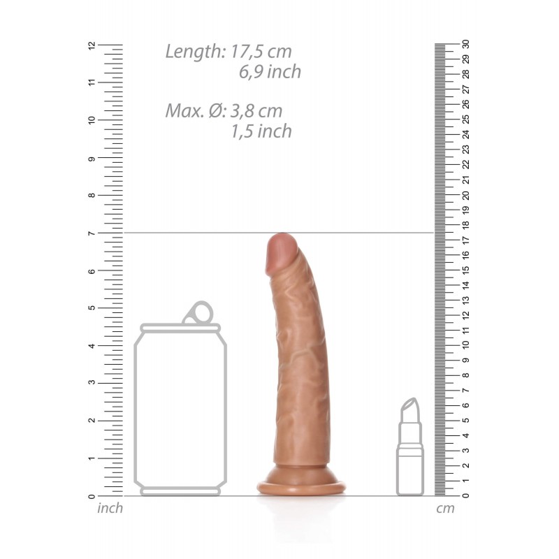 RealRock Slim - tapadótalpas realisztikus dildó 15,5cm (sötét natúr) 74922 termék bemutató kép