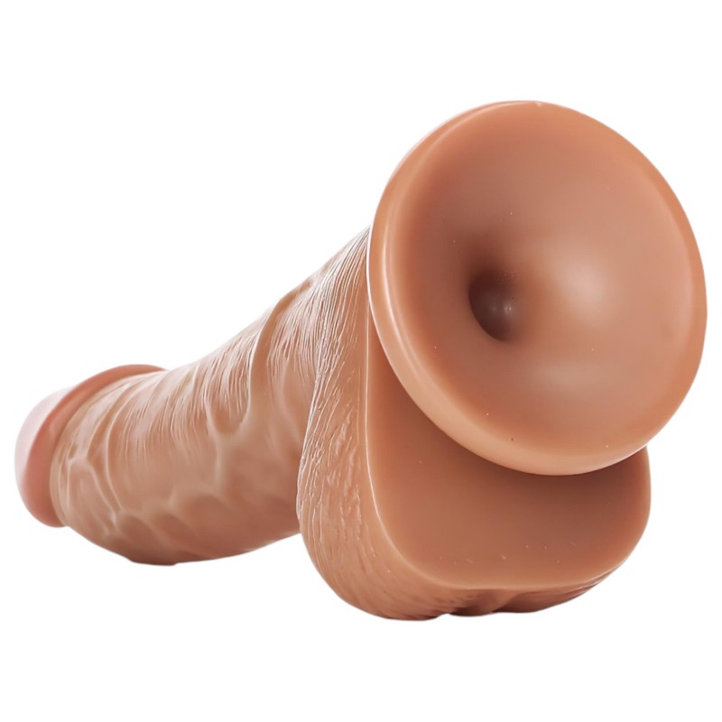 RealRock - tapadókorongos, herés dildó - 15,5 cm (sötét testszínű) 144614 termék bemutató kép