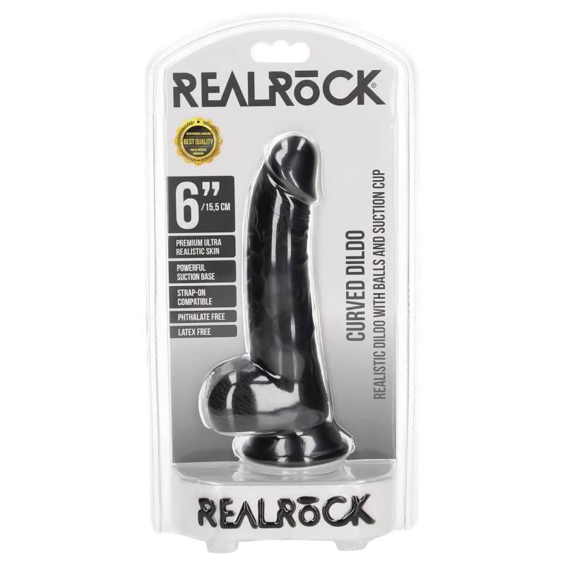 RealRock - tapadókorongos, herés dildó - 15,5 cm (fekete) 106195 termék bemutató kép