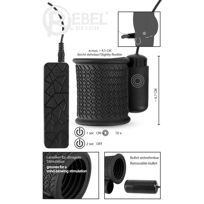 Rebel Stroker - lécrezgető péniszmandzsetta (fekete) 37521 termék bemutató kép
