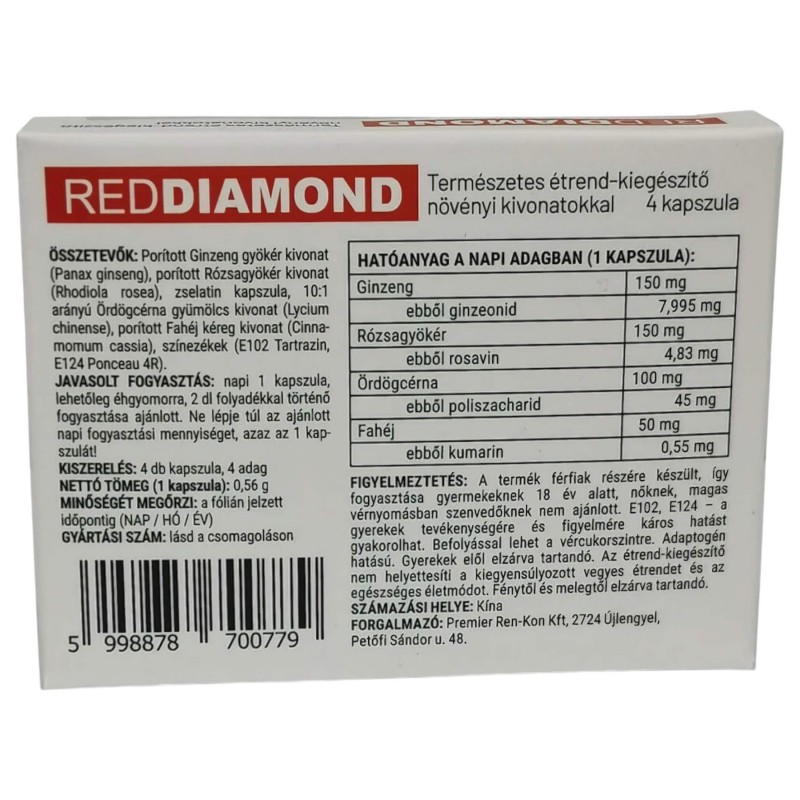 Red Diamond - természetes étrend-kiegészítő kapszula férfiaknak (4 db) 159050 termék bemutató kép