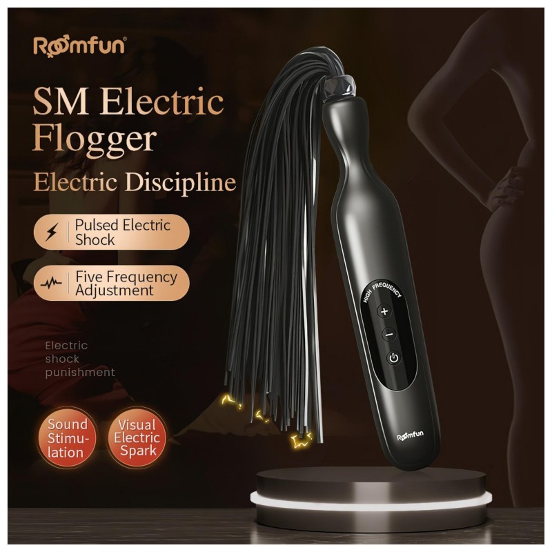 Roomfun - elektromos sokkoló korbács (fekete) 139478 termék bemutató kép