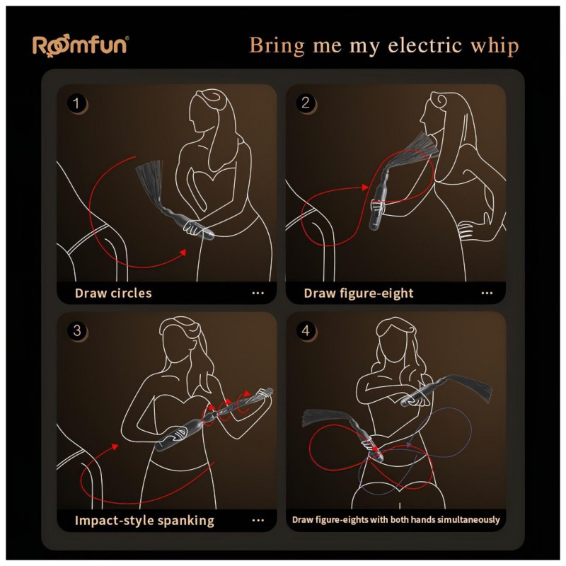 Roomfun - elektromos sokkoló korbács (fekete) 144166 termék bemutató kép