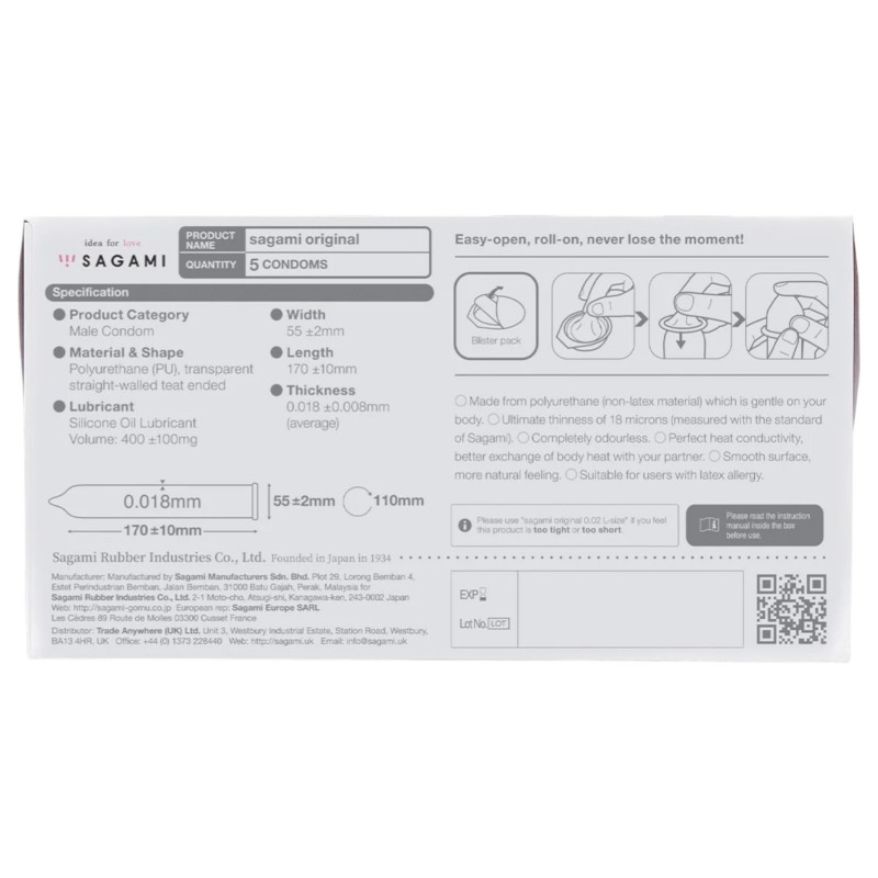 Sagami Original 0.01 - óvszer - 55mm (5db) 121489 termék bemutató kép