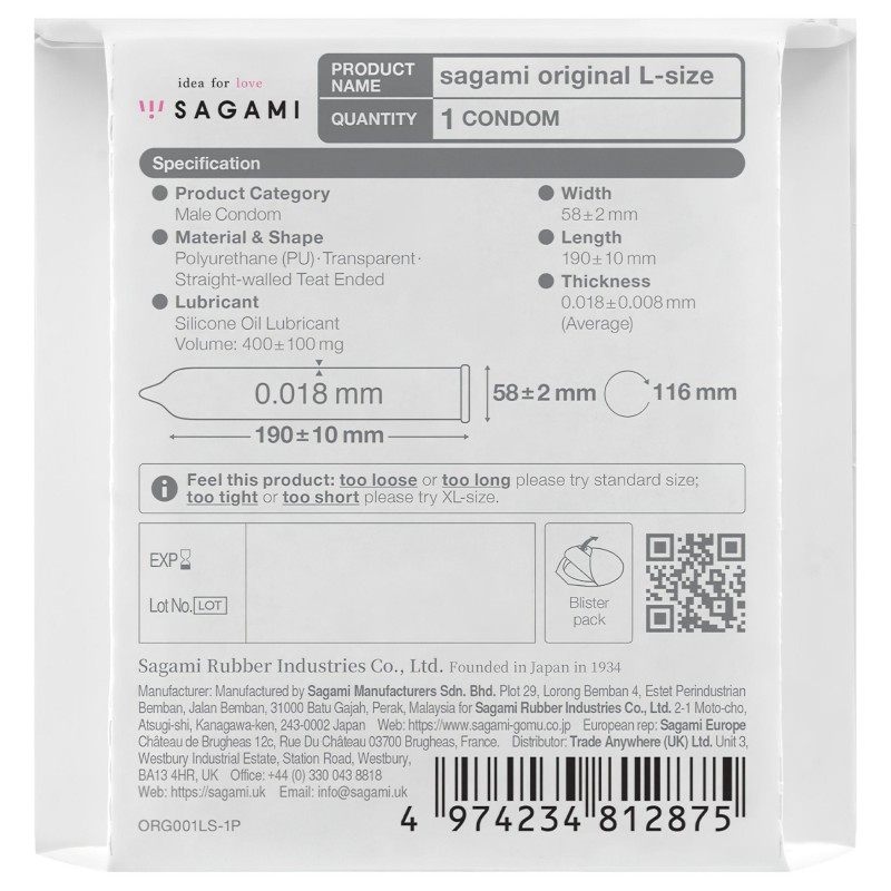 Sagami Original 0,01 L - óvszer - 58 mm (1 db) 125188 termék bemutató kép