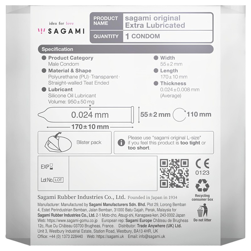 Sagami Original 0,02 - extra síkosított óvszer - 55 mm (1 db) 125203 termék bemutató kép