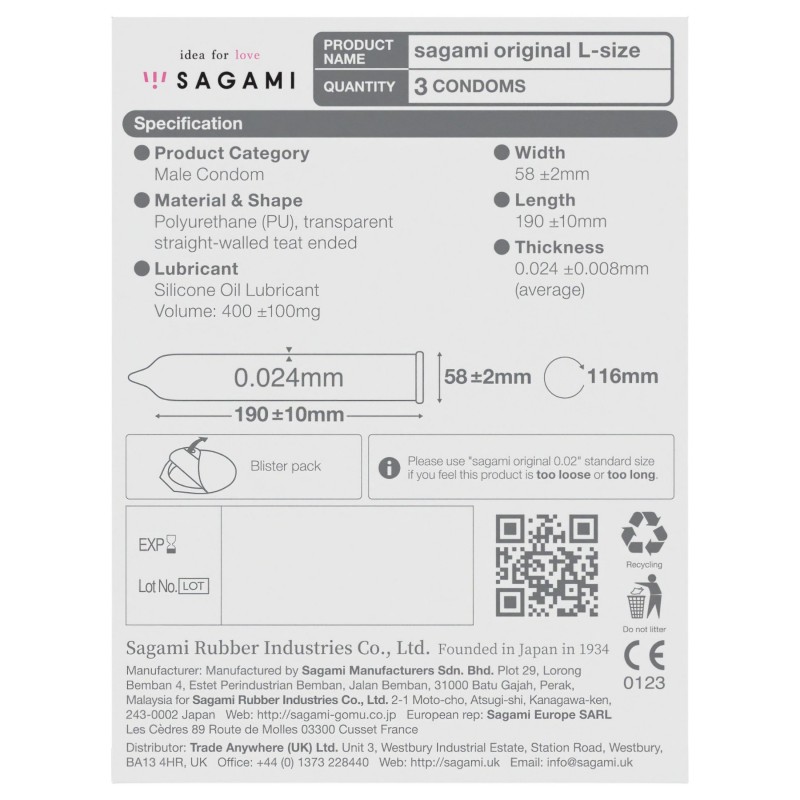 Sagami Original 0.02 L - ultravékony óvszer (58 mm, 3 db) 134948 termék bemutató kép